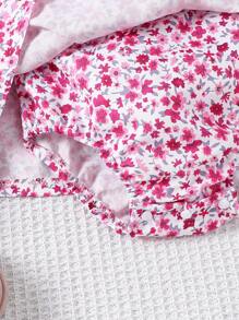 SHEIN Vestido de manga corta abullonada con espalda fruncida y estampado floral diminuto para niñas bebé de primavera/verano