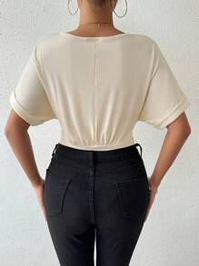 Chiquease V-Neck Pleated Bodysuit - Apricot - View 2