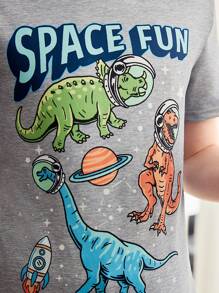Tween Boy Round Neck Cartoon Printed T-Shirt And Shorts Home Clothes Set - Grey - View 3