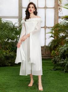 Modelyn Đầm lệch vai có viền sang trọng màu trơn - trắng - Xem 6