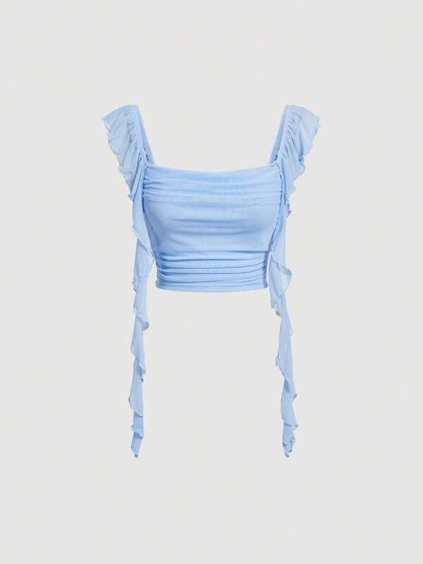 SHEIN MOD Damen-Top mit geraffeltem Rand und Volants Einfarbig