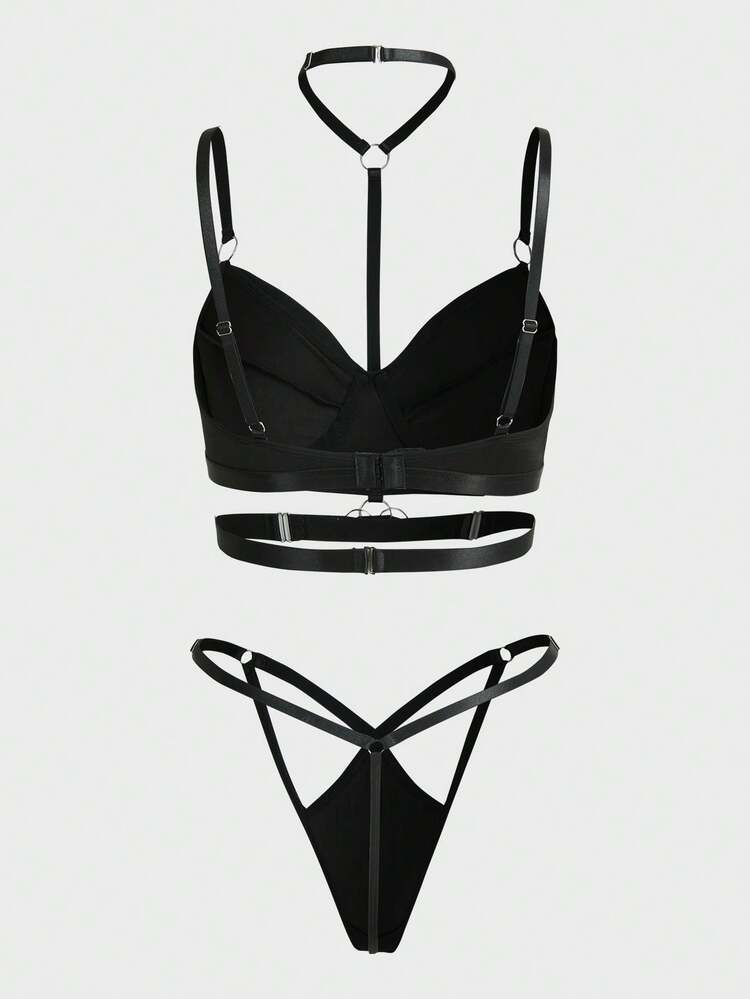 Music Festival Ring Detail Hollow Out Sexy Lingerie Set