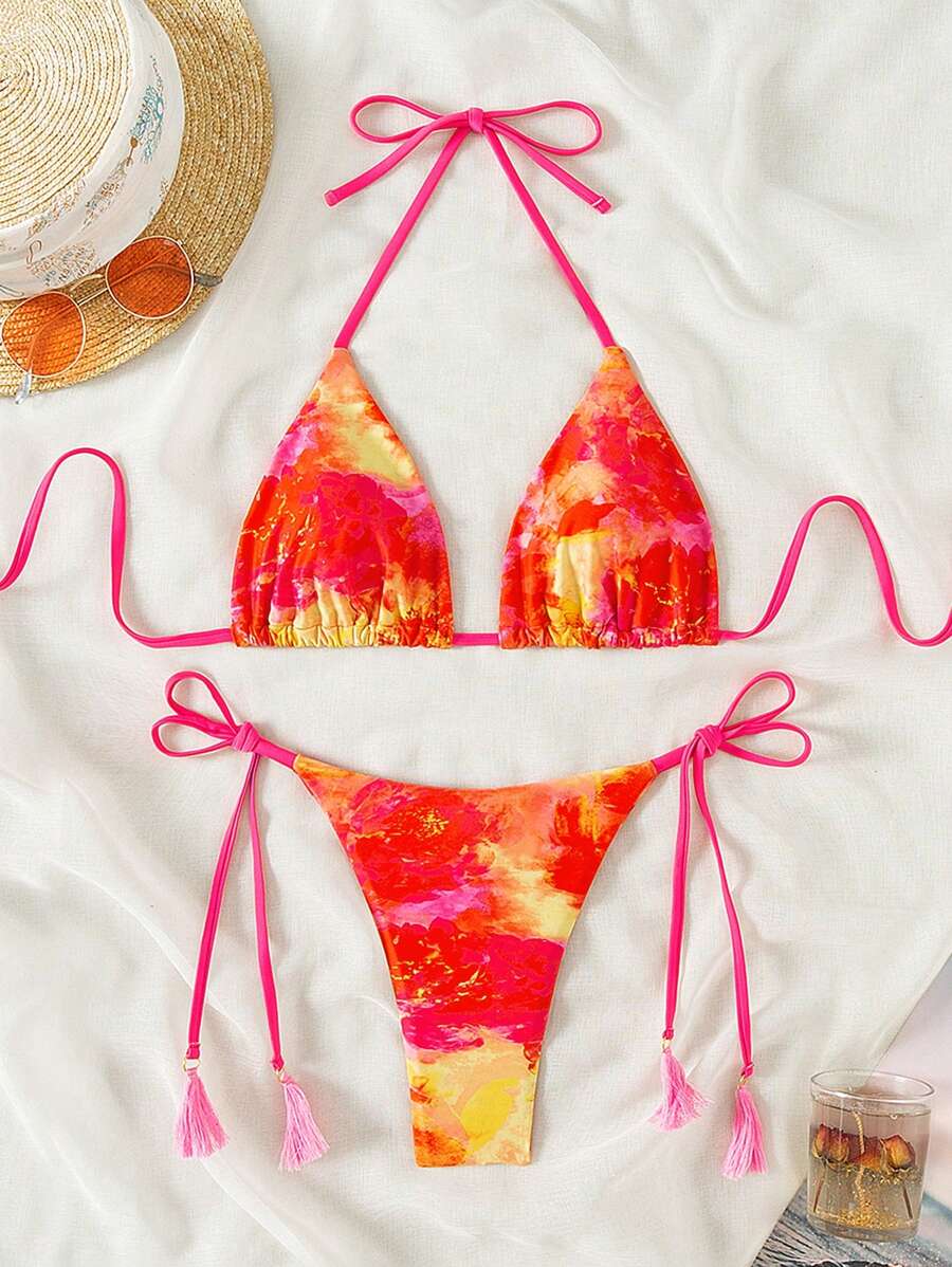 SHEIN Swim 水洗染v領頸掛比基尼套裝