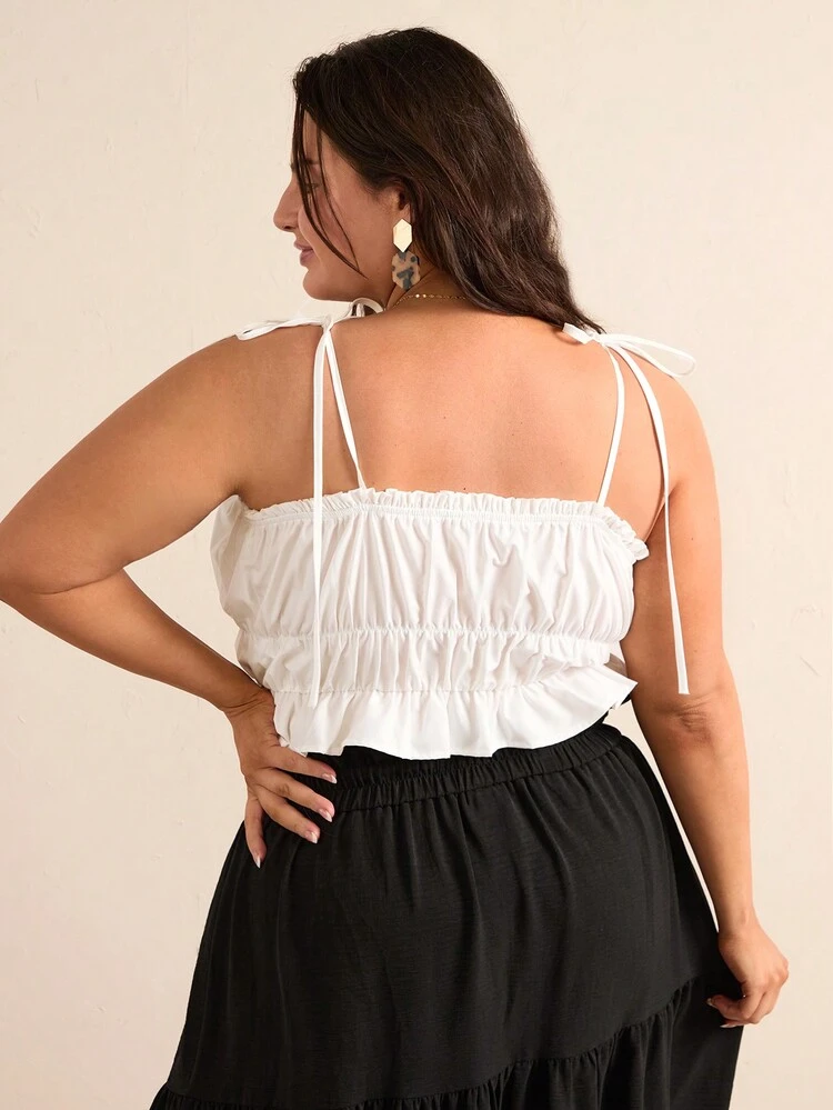 Plus Size Solid Color Ruffle Hem Cropped Cami Top