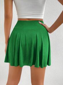 Chiquease Quần Short Váy Lưng Rộng Trơn - màu xanh lá - Xem 2