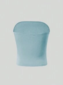 SHEIN Unity Enfärgad Veckade Tubtoppar - Mintblå - Visa 2