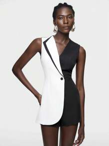 Maija 女士色塊無袖連身褲 - 黑與白 - 查看 3