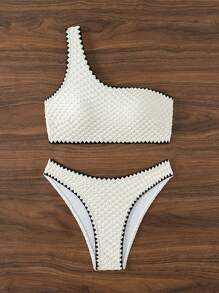 SHEIN Swim Color-Block Contrast Binding Two-Piece Bikini Set, Summer Beach - Beige - View 3