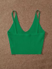 SHEIN Essnce Women's Solid Color Ribbed Knit Camisole Top - Green - View 2