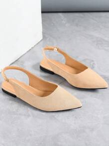 Zapatos planos de mujer con correa con hebilla y suela tipo chancla en, perfectos para actividades al aire libre - Albaricoque - Ver 2