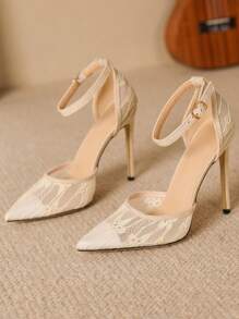 Fall/Winter 2025 New Arrival Women's Black Stiletto Heels With Lace Details, 2024 Collection, Elegant, Women Pumps, Elegant - Apricot - View 7