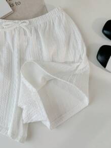 SHEIN LMoss Kids LMoss Tween Girl Tween Girl Urban Elegant Spring/Summer Knitted Solid Color Casual Straight Shorts