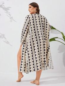 SHEIN VCAY 大尺碼海灘優雅幾何印花和服外套裙 - 彩色 - 查看 2