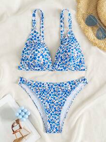 SHEIN Swim 花卉印花分體式比基尼套裝,上下分離 - 彩色 - 查看 3