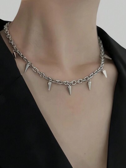 Goth 1pc Fashionable Punk Elf Rivet Pendant Necklace