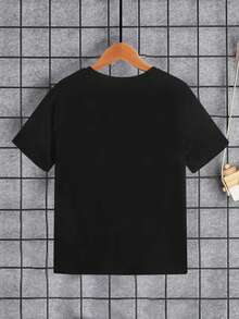 Tween Boy's Angel And Letter Print Short Sleeve T-Shirt - Black - View 2