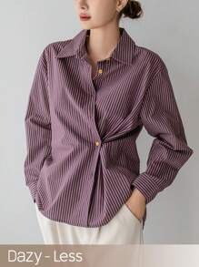 Dazy-Less Casual Business Style Striped Long Sleeve Shirt,Fall Clothes