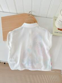 SHEIN LMoss Kids LMoss Young Girls' Loose Short Sleeve Shirt Top For Sporty Street Style, Spring & Summer - White - View 2