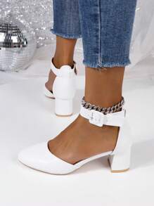Giày sandal nữ đế dày, khoét lỗ, thoải mái, có khóa cài, kiểu dáng thanh lịch, thích hợp cho trang phục cưới. - trắng - Xem 2