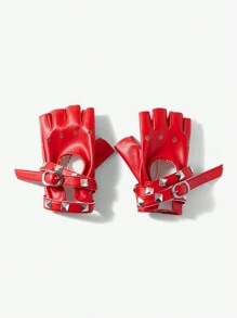 SHEIN ICON 1pair Boho/Street Style Ripped Hole Wasteland Aesthetic Fingerless Gloves With Metallic Stud, Suitable For Casual
