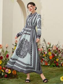 Seusyu Women's Geometric Pattern Long Sleeve Dress Fall Cloth For Women - Multicolor - View 6