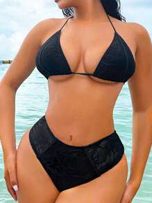 Swim Lushoire Conjunto de bikini separado de tirantes para mujer, para verano y playa - Negro - Ver 7