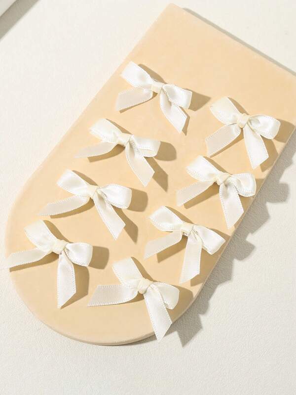 ROMWE Kawaii 8pcs Mini Beige Bow Hair Clips, Y2k Aesthetic Style Side Clips, Perfect For Short Hair And Long Braids Cute Valentines Claw Clips Hair Claws Hair Barrettes