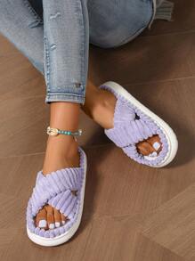女款舒適時尚的交叉帶開放式拖鞋,配厚防滑鞋底,適合情侶居家穿著 - 紫色 - 查看 3
