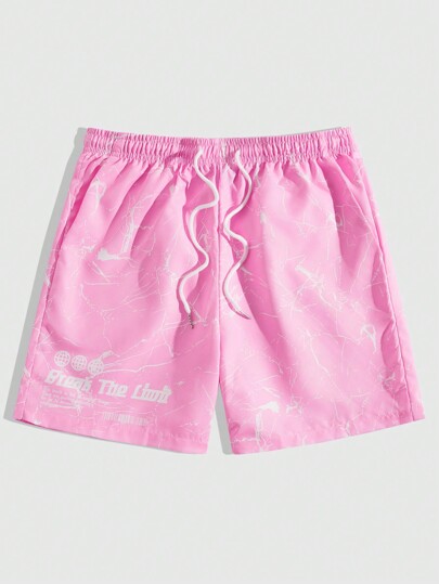 Street Life Shorts cortos con cordón estampado con eslogan para hombres, estilo de fútbol para uso diario, primavera y verano, escuela