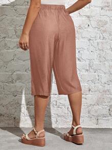 EMERY ROSE Plus Size Women's Elastic Waist Pants With Pockets - Dusty Pink - View 2