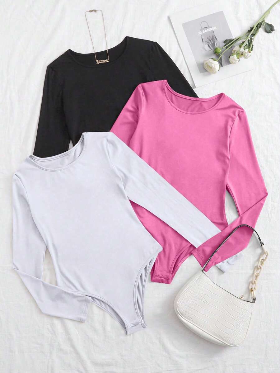 Zolique Three-Color Long Sleeve Slim Fit T-Shirt Bodysuit Fall Cloth For Women - Multicolor - View 1