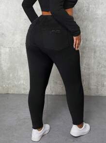 SHEIN SXY Plus Size Elastic Waist Versatile Jeans - Black - View 2