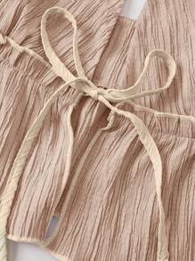 SHEIN Unity Áo croptop buộc dây vai, xếp nếp ở gấu áo, có dây đeo - Màu be - Xem 5