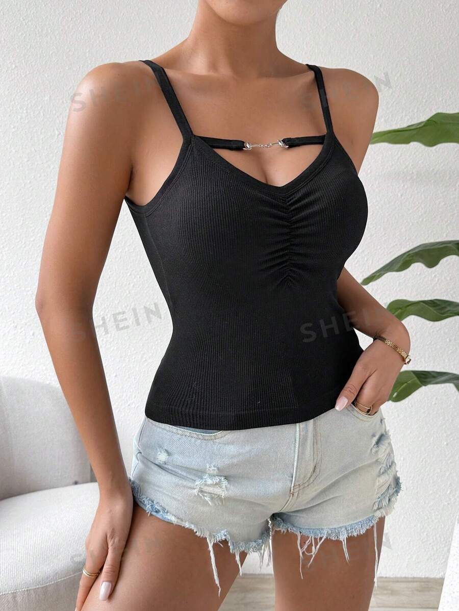 SHEIN Unity Camisola De Tirantes Para Mujeres, Sencilla, Con Estilo Y Ajustada Para Adelgazar.