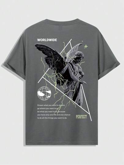 Street Life Camiseta con eslogan y gráfico de figura para hombre, escolar