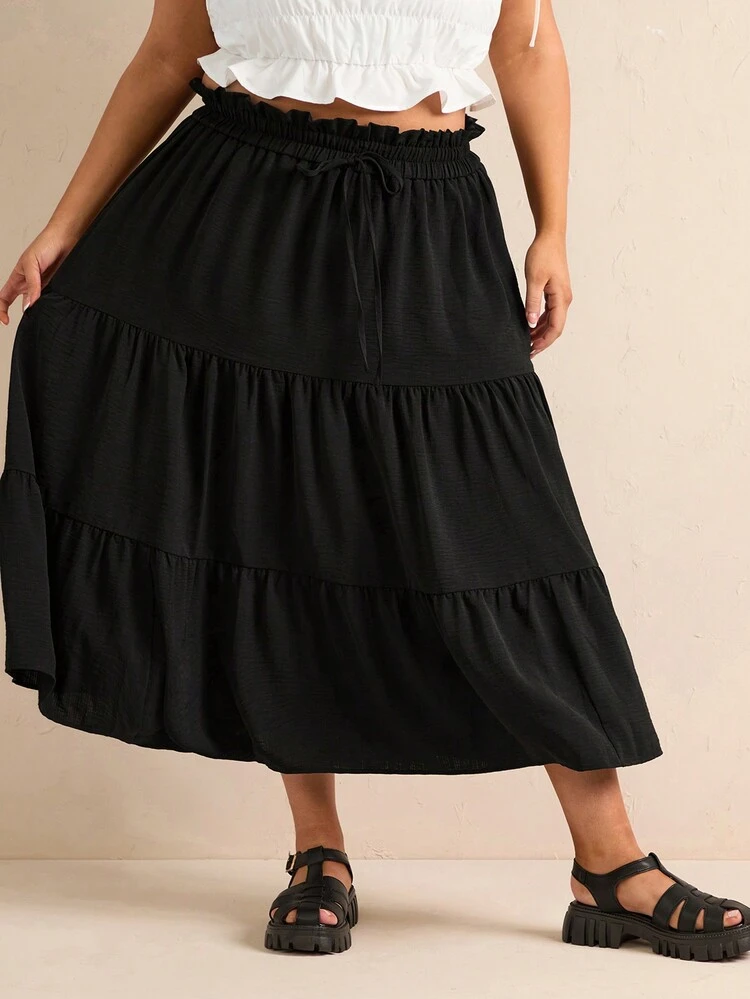 Plus Size Women's Solid Color Ruffle Hem Skirt
