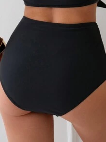 Swim Lushoire Insieme Bikini A Vita Alta Con Fiocco Frontale E Tinta Unita Per Donne, Costume Da Bagno Per La Spiaggia Estiva