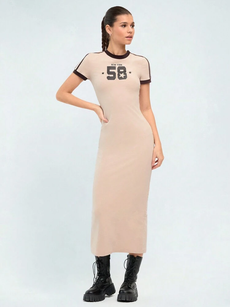 Women's Letter Print Round Neck Short Sleeve Dress