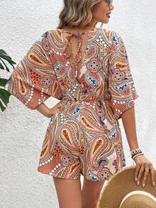 SHEIN LUNE Của phụ nữ Romper Với tay cánh In In hoa Paisley - Nhiều màu - Xem 2