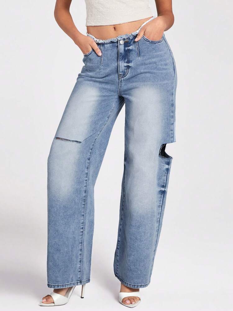 Ladies' Distressed Jeans With Pockets