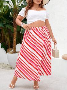 SHEIN VCAY Falda Suelta De Tamaño Grande Con Rayas Para Vacaciones - Multicolor - Ver 3
