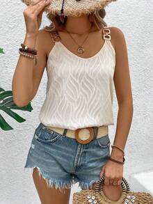 SHEIN VCAY 女性純色提花鍊條細節背心吊帶上衣 - 杏色 - 查看 6