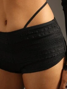 Zolique Summer Solid Color Tight Textured Shorts - Black - View 7