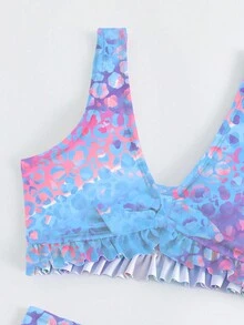 花邊樣式全印花少女比基尼套裝 - 彩色 - 查看 3