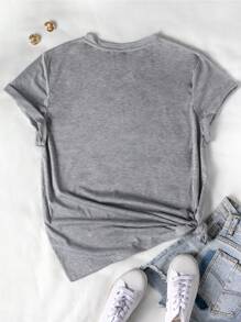 INAWLY Plus Size Alphabet Tropical Print Short Sleeve T-Shirt SUN SALT SAND - Grey - View 2
