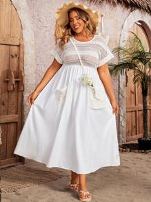 SHEIN Clasi Plus Size Knitted Patchwork Short Sleeve Long Dress - Multicolor - View 6
