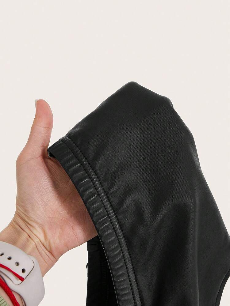 Women's Low Rise Metal Buckle Hollow Out Y2K Concert Pu Leather Black Mini Skirt