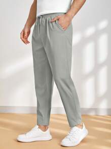 Manfinity VCAY Men's Drawstring Waist Tapered Woven Pants With Pockets - Blue - View 4