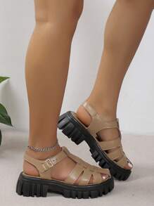 Women's Closed Toe Hollow Out Casual Wedge Heel Thick Bottom Sandals