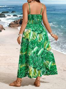 SHEIN Holidaya Kích thước lớn Của phụ nữ Quả chuối Bản in lá Dây đeo Đầm - Nhiều màu - Xem 2